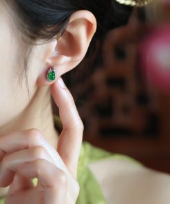 Chinese Style Natural Jade Gourd Earrings for Women - Pure Silver, Yang Green Gemstone Accessories, National Wind Design