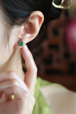 Chinese Style Natural Jade Gourd Earrings for Women - Pure Silver, Yang Green Gemstone Accessories, National Wind Design
