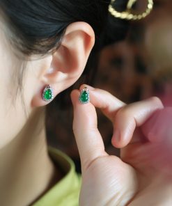 Chinese Style Natural Jade Gourd Earrings for Women - Pure Silver, Yang Green Gemstone Accessories, National Wind Design