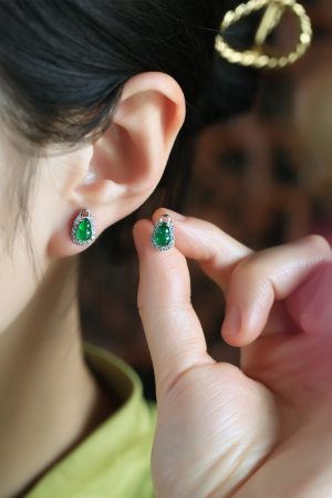 Chinese Style Natural Jade Gourd Earrings for Women - Pure Silver, Yang Green Gemstone Accessories, National Wind Design