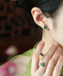Chinese Style Natural Jade Gourd Earrings for Women - Pure Silver, Yang Green Gemstone Accessories, National Wind Design