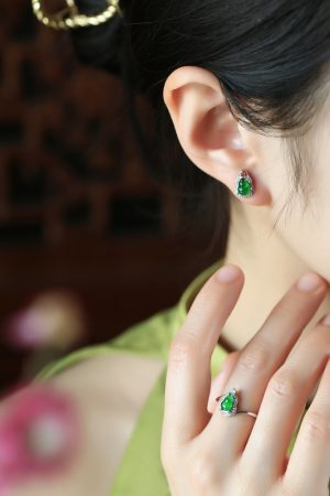 Chinese Style Natural Jade Gourd Earrings for Women - Pure Silver, Yang Green Gemstone Accessories, National Wind Design