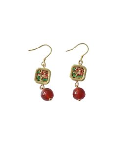 Chinese Style Natural Red Agate Flower Earrings in S925 Silver - Vintage Copper Glaze Women's Accessories, National Style Gift