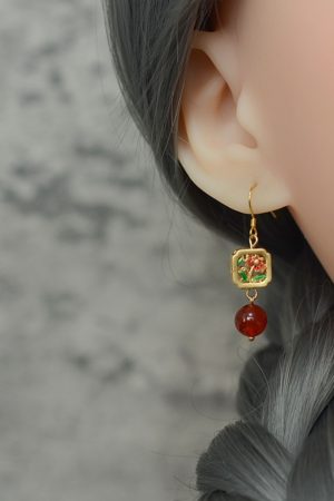 Chinese Style Natural Red Agate Flower Earrings in S925 Silver - Vintage Copper Glaze Women's Accessories, National Style Gift