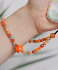 Chinese Style Orange Agate Crystal Phone Chain Pendant - Sweet Natural Glass Strap for Stylish Accessories