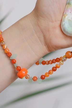 Chinese Style Orange Agate Crystal Phone Chain Pendant - Sweet Natural Glass Strap for Stylish Accessories