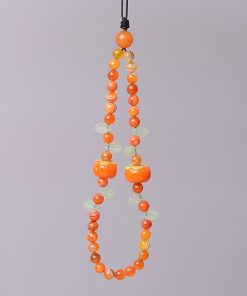 Chinese Style Orange Agate Crystal Phone Chain Pendant - Sweet Natural Glass Strap for Stylish Accessories