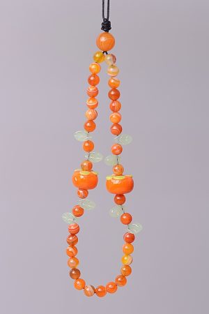 Chinese Style Orange Agate Crystal Phone Chain Pendant - Sweet Natural Glass Strap for Stylish Accessories