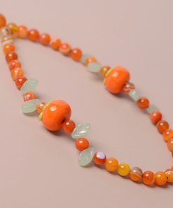 Chinese Style Orange Agate Crystal Phone Chain Pendant - Sweet Natural Glass Strap for Stylish Accessories