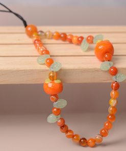 Chinese Style Orange Agate Crystal Phone Chain Pendant - Sweet Natural Glass Strap for Stylish Accessories
