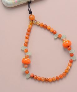 Chinese Style Orange Agate Crystal Phone Chain Pendant - Sweet Natural Glass Strap for Stylish Accessories