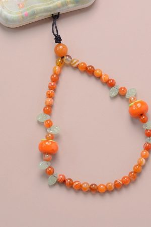 Chinese Style Orange Agate Crystal Phone Chain Pendant - Sweet Natural Glass Strap for Stylish Accessories