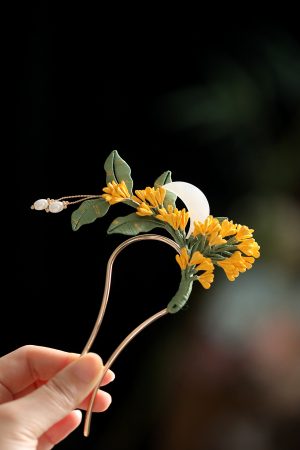 Chinese-Style Osmanthus Hairpin for Updos, Floral U-Shaped Hairpin, Daily Hanfu Headwear, Ancient Tang Style Accessories