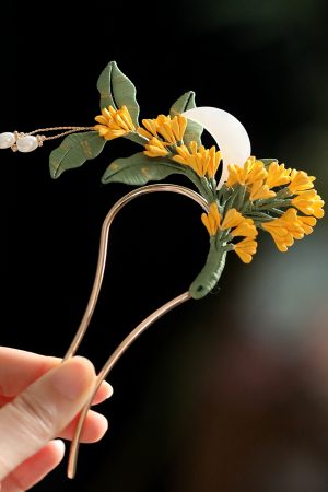 Chinese-Style Osmanthus Hairpin for Updos, Floral U-Shaped Hairpin, Daily Hanfu Headwear, Ancient Tang Style Accessories
