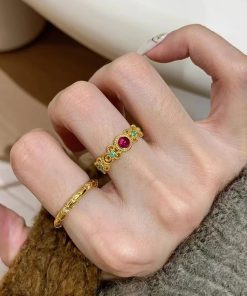 Chinese-Style Palace Ring for Women, Cloisonné Enamel with Colorful Window Flower, National Style Jewelry, 2025 Versatile Design