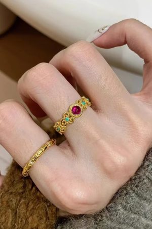 Chinese-Style Palace Ring for Women, CloisonnÃ© Enamel with Colorful Window Flower, National Style Jewelry, 2025 Versatile Design
