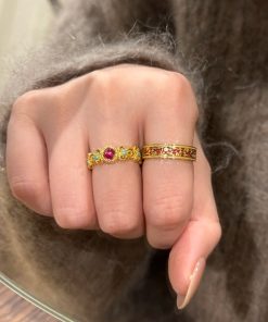 Chinese-Style Palace Ring for Women, CloisonnÃ© Enamel with Colorful Window Flower, National Style Jewelry, 2025 Versatile Design