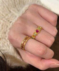 Chinese-Style Palace Ring for Women, Cloisonné Enamel with Colorful Window Flower, National Style Jewelry, 2025 Versatile Design