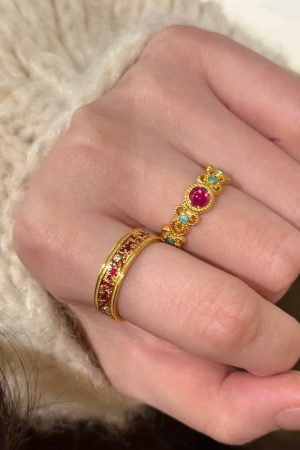 Chinese-Style Palace Ring for Women, CloisonnÃ© Enamel with Colorful Window Flower, National Style Jewelry, 2025 Versatile Design