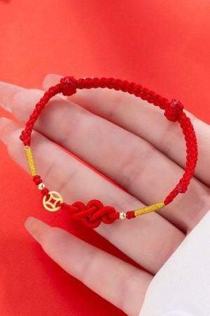 Chinese-Style Peace Knot Copper Coin Red Rope Bracelet for Women, Exquisite Woven Hand Accessory for Attracting Wealth and Fortune
