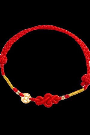 Chinese-Style Peace Knot Copper Coin Red Rope Bracelet for Women, Exquisite Woven Hand Accessory for Attracting Wealth and Fortune