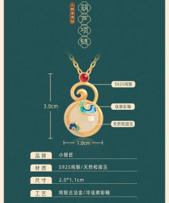 Chinese Style Pure Silver Enamel Gourd Pendant Necklace with Jade Clavicle Chain for Women - National Wind Jewelry