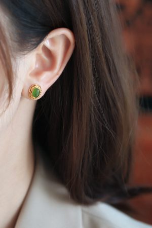 Chinese Style Pure Silver Flower Wire Earrings with Green Jade Stone - Elegant National Wind Jewelry for Women