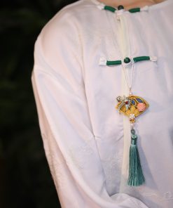 Chinese-Style Qipao Pendant with Handmade Knotted Buttons and Tassels, Ancient Hanfu Accessory, Floral Chest Ornament