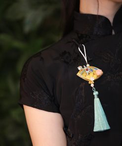 Chinese-Style Qipao Pendant with Handmade Knotted Buttons and Tassels, Ancient Hanfu Accessory, Floral Chest Ornament