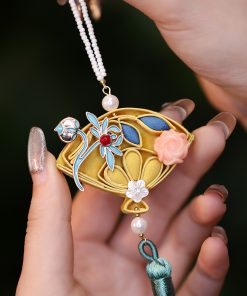 Chinese-Style Qipao Pendant with Handmade Knotted Buttons and Tassels, Ancient Hanfu Accessory, Floral Chest Ornament