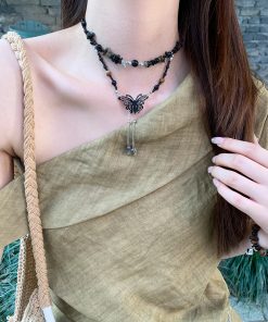 Chinese-Style Retro Butterfly Pendant Necklace for Women, Bohemian Layered Clavicle Chain, Ethnic Neck Accessory