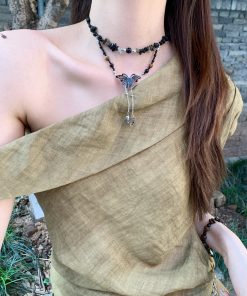 Chinese-Style Retro Butterfly Pendant Necklace for Women, Bohemian Layered Clavicle Chain, Ethnic Neck Accessory