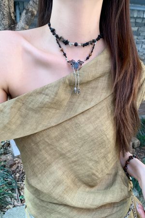 Chinese-Style Retro Butterfly Pendant Necklace for Women, Bohemian Layered Clavicle Chain, Ethnic Neck Accessory