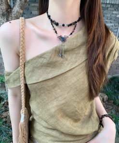 Chinese-Style Retro Butterfly Pendant Necklace for Women, Bohemian Layered Clavicle Chain, Ethnic Neck Accessory