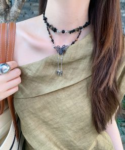 Chinese-Style Retro Butterfly Pendant Necklace for Women, Bohemian Layered Clavicle Chain, Ethnic Neck Accessory