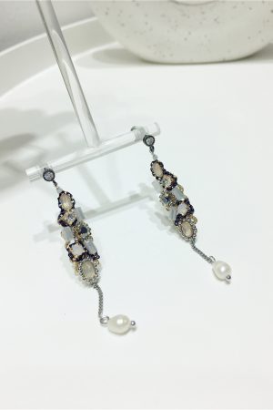 Chinese-Style Retro Handmade Luxury Diamond-Inlaid Geometric Tassel Earrings for Evening Wear