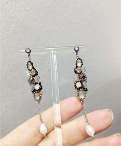 Chinese-Style Retro Handmade Luxury Diamond-Inlaid Geometric Tassel Earrings for Evening Wear