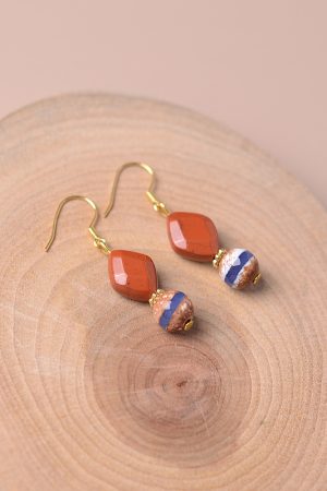 Chinese-Style Retro Striped Agate and Green Jade Women's Earrings - Natural Crystal, Hypoallergenic, Unique Design