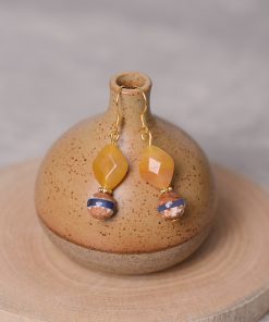 Chinese-Style Retro Striped Agate and Green Jade Women's Earrings - Natural Crystal, Hypoallergenic, Unique Design