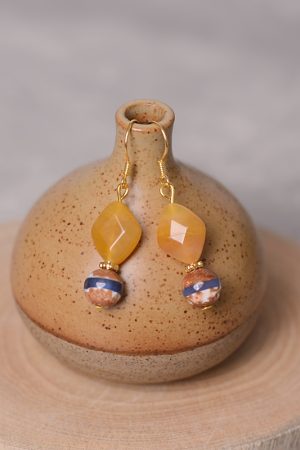 Chinese-Style Retro Striped Agate and Green Jade Women's Earrings - Natural Crystal, Hypoallergenic, Unique Design