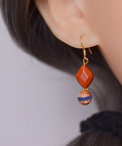 Chinese-Style Retro Striped Agate and Green Jade Women's Earrings - Natural Crystal, Hypoallergenic, Unique Design