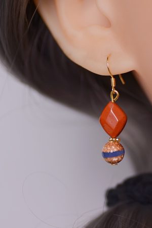 Chinese-Style Retro Striped Agate and Green Jade Women's Earrings - Natural Crystal, Hypoallergenic, Unique Design
