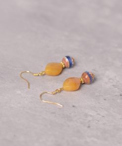 Chinese-Style Retro Striped Agate and Green Jade Women's Earrings - Natural Crystal, Hypoallergenic, Unique Design