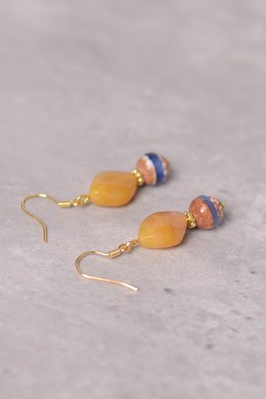 Chinese-Style Retro Striped Agate and Green Jade Women's Earrings - Natural Crystal, Hypoallergenic, Unique Design