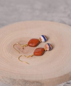 Chinese-Style Retro Striped Agate and Green Jade Women's Earrings - Natural Crystal, Hypoallergenic, Unique Design