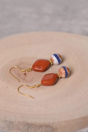 Chinese-Style Retro Striped Agate and Green Jade Women's Earrings - Natural Crystal, Hypoallergenic, Unique Design