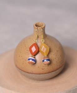 Chinese-Style Retro Striped Agate and Green Jade Women's Earrings - Natural Crystal, Hypoallergenic, Unique Design