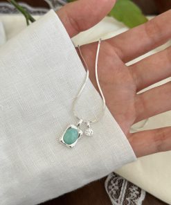 Chinese-Style Retro Tianhe Stone Bead Necklace with Snake Bone Chain Pendant - Trendy 2025 Fashion Accessory