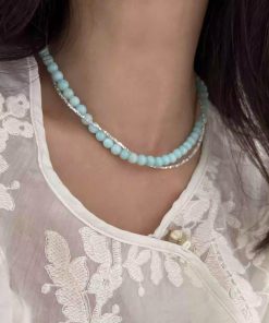Chinese-Style Retro Tianhe Stone Bead Necklace with Snake Bone Chain Pendant - Trendy 2025 Fashion Accessory