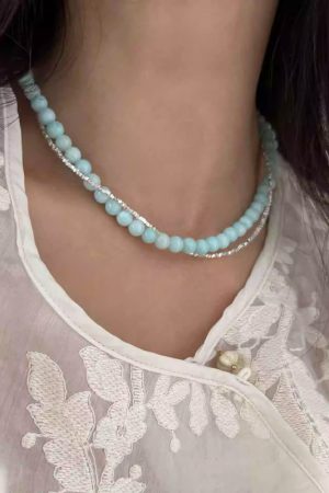 Chinese-Style Retro Tianhe Stone Bead Necklace with Snake Bone Chain Pendant - Trendy 2025 Fashion Accessory